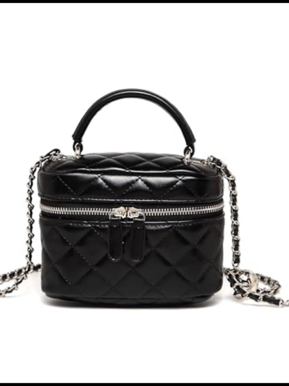 Mini Quilted Vegan Leather Crossbody Satchel with Chain Strap